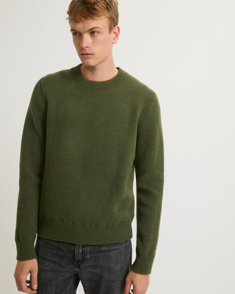 Two-tone reversible crew neck jumper in wool-cashmere knit