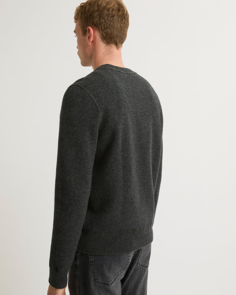 Two-tone reversible crew neck jumper in wool-cashmere knit