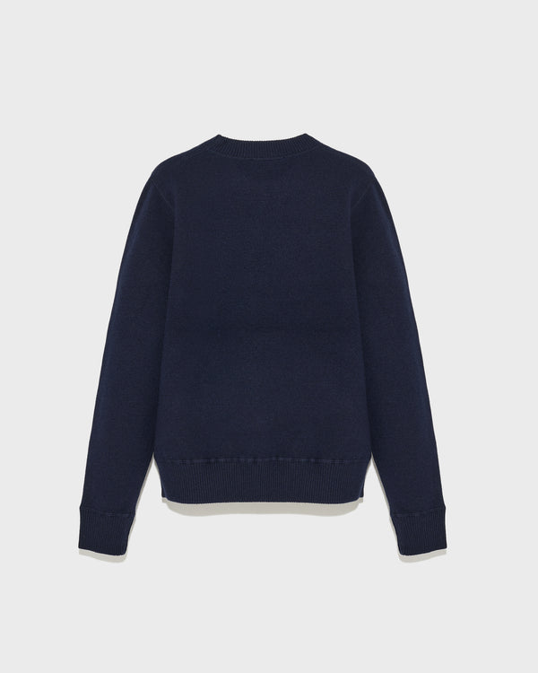 Pull crew neck en maille laine-cachemire réversible bicolore