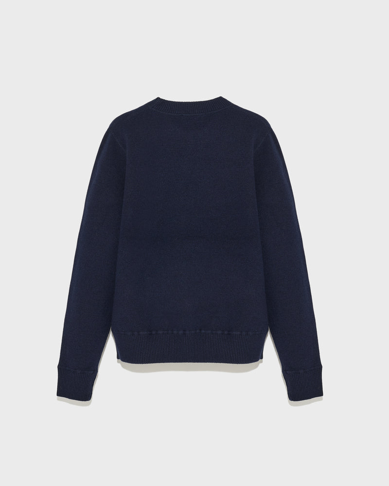 Two-tone reversible crew neck jumper in wool-cashmere knit