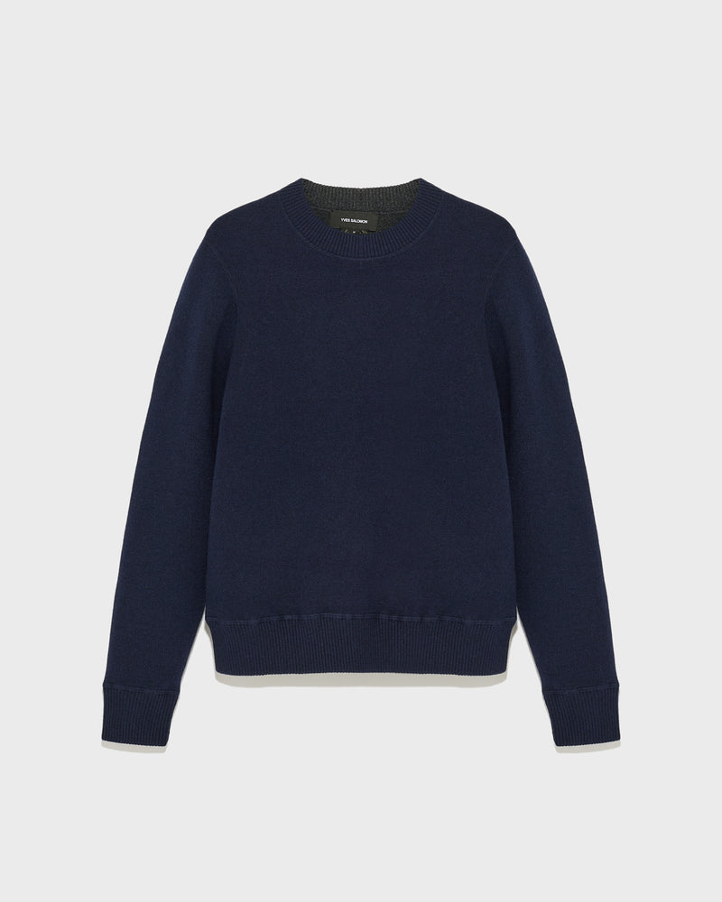 Two-tone reversible crew neck jumper in wool-cashmere knit