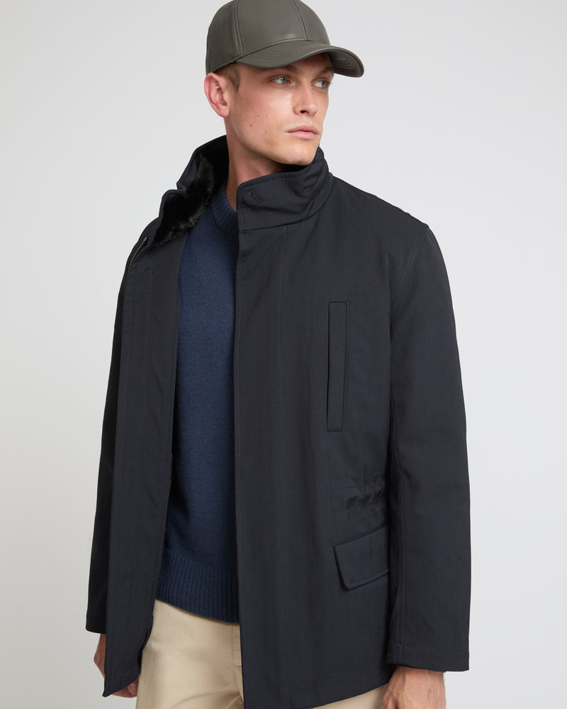 Field jacket in technical wool and mink fur