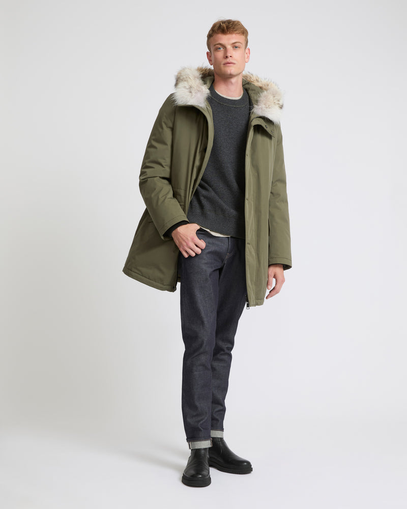 Cotton blend iconic parka with coyote fur trim