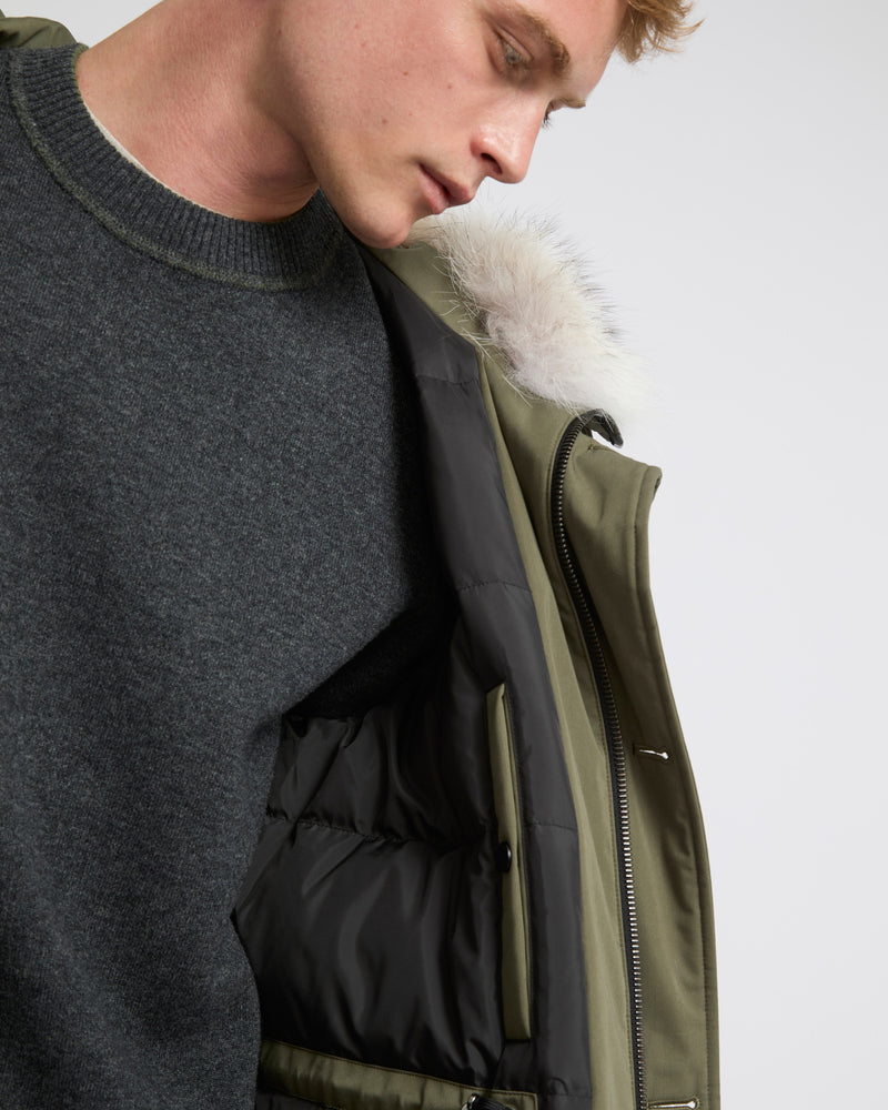 Cotton-blend iconic parka with coyote fur trim