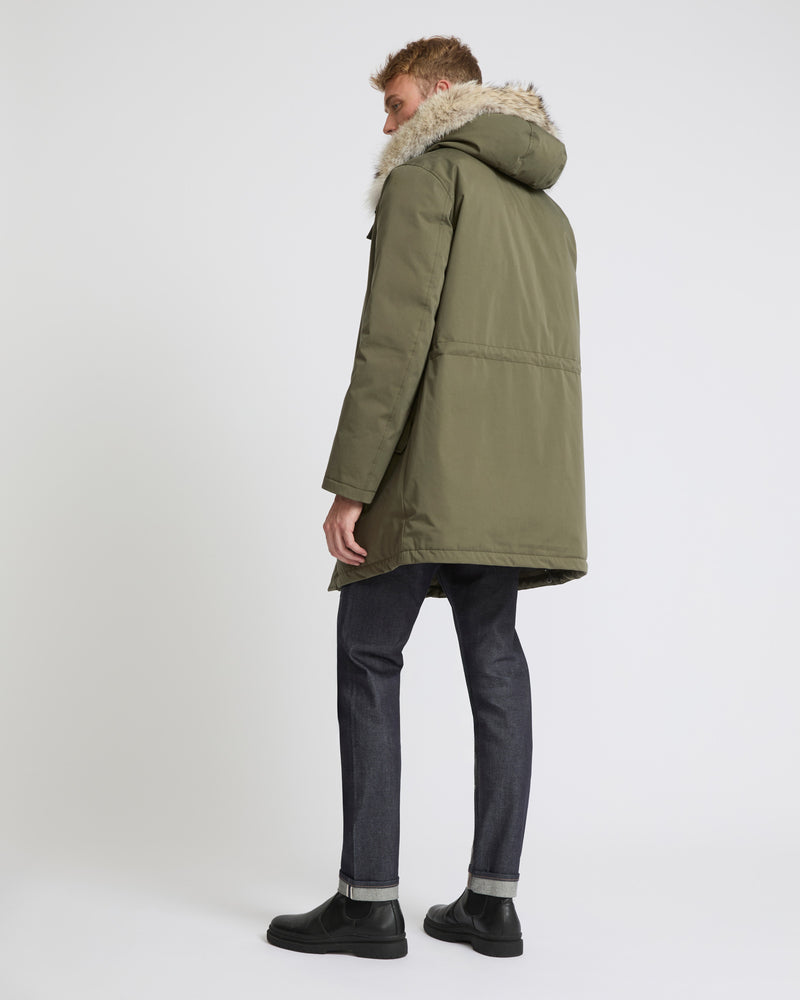 Cotton-blend iconic parka with coyote fur trim