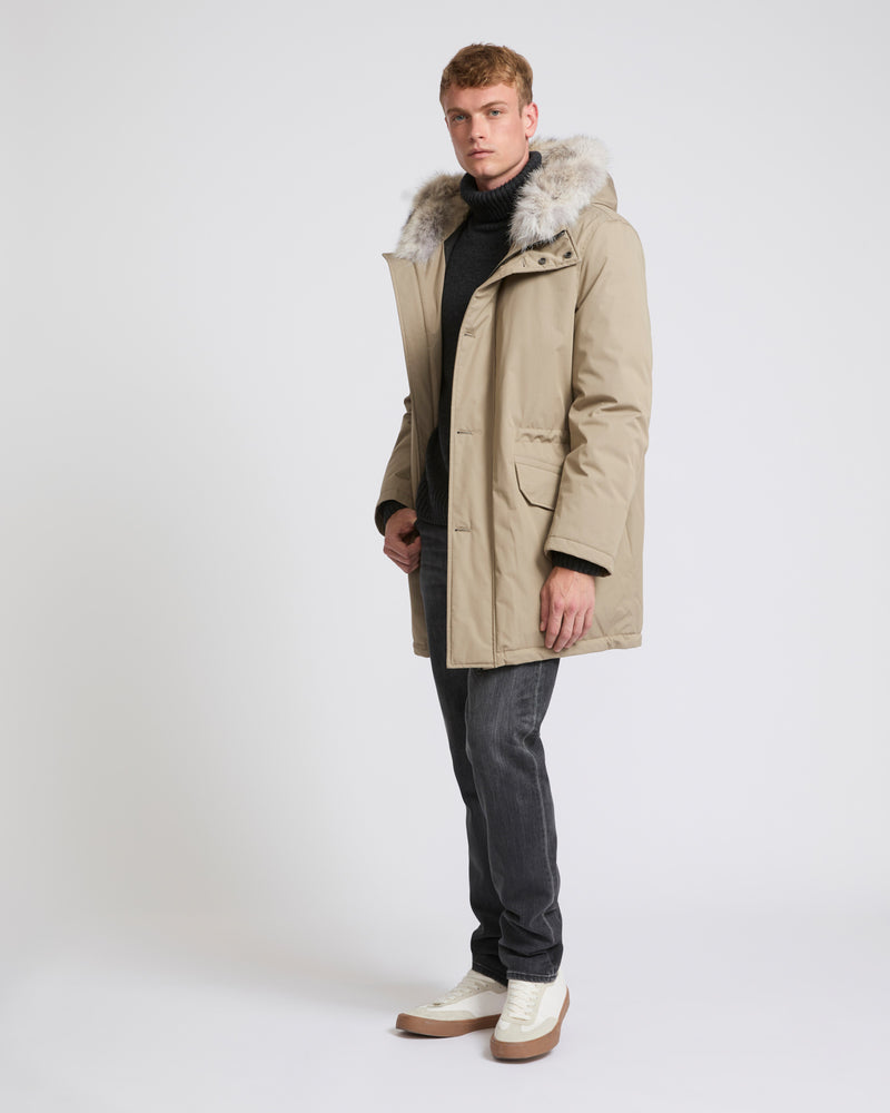 Cotton-blend iconic parka with coyote fur trim