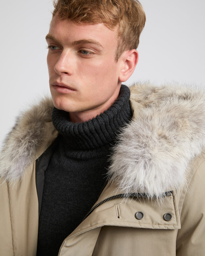 Cotton-blend iconic parka with coyote fur trim