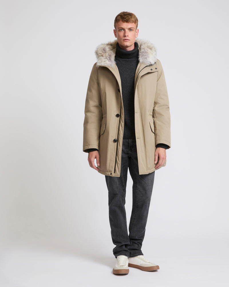 Cotton-blend iconic parka with coyote fur trim