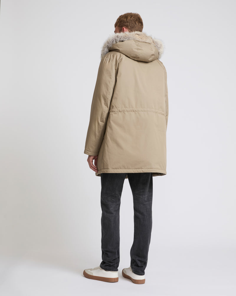 Cotton-blend iconic parka with coyote fur trim