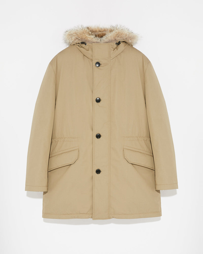 Cotton-blend iconic parka with coyote fur trim