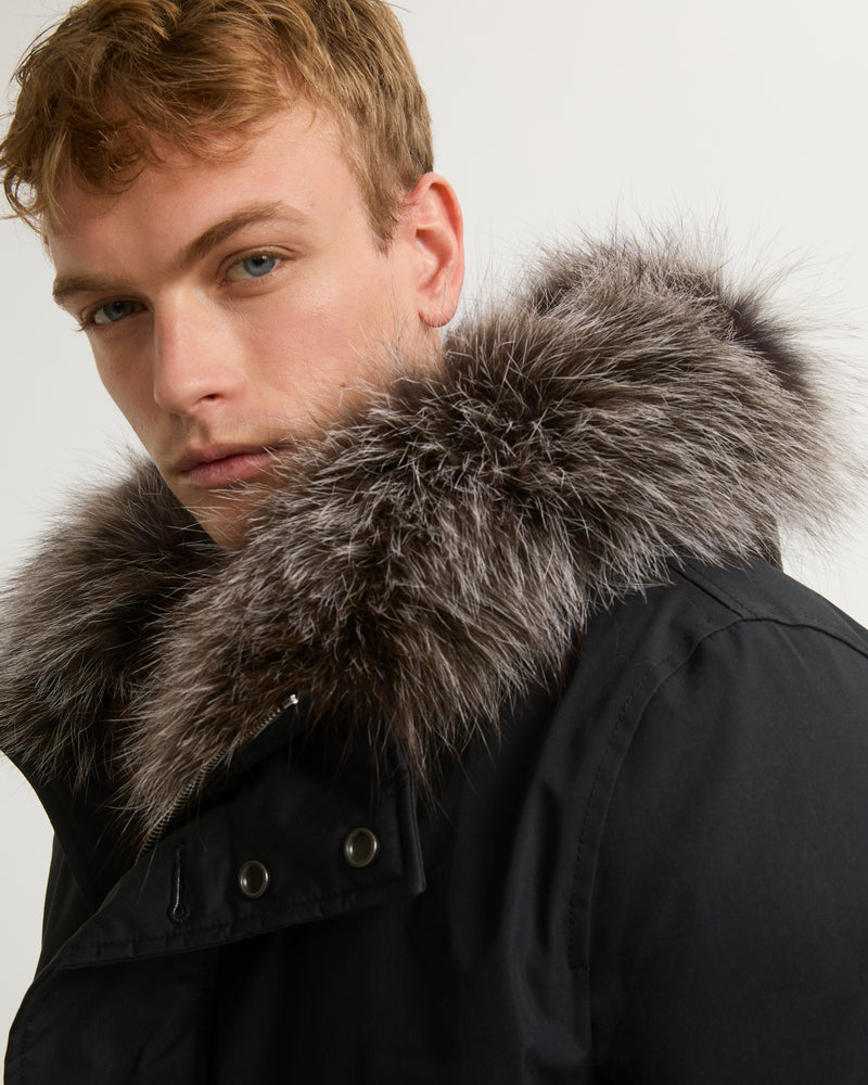 Cotton-blend iconic parka with fox fur trim