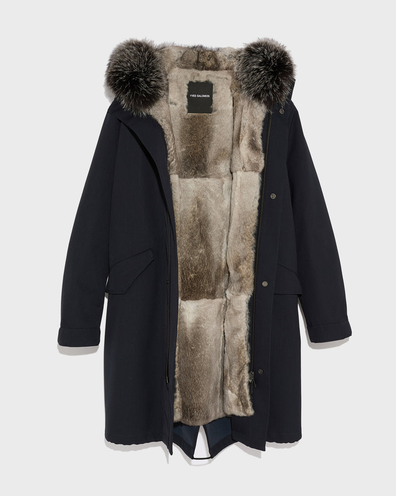 Fishtail parka in technical wool and fur