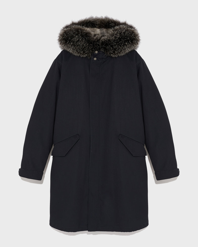 Fishtail parka in technical wool and fur