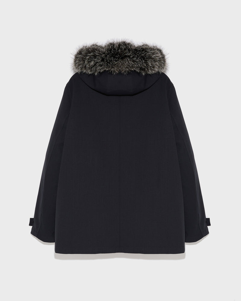 Short parka in technical wool and fur