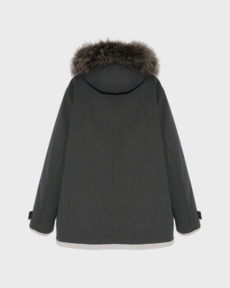 Short parka in technical wool and fur