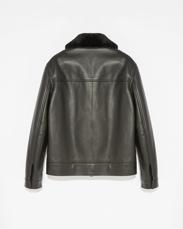 Leather jacket with shearling collar