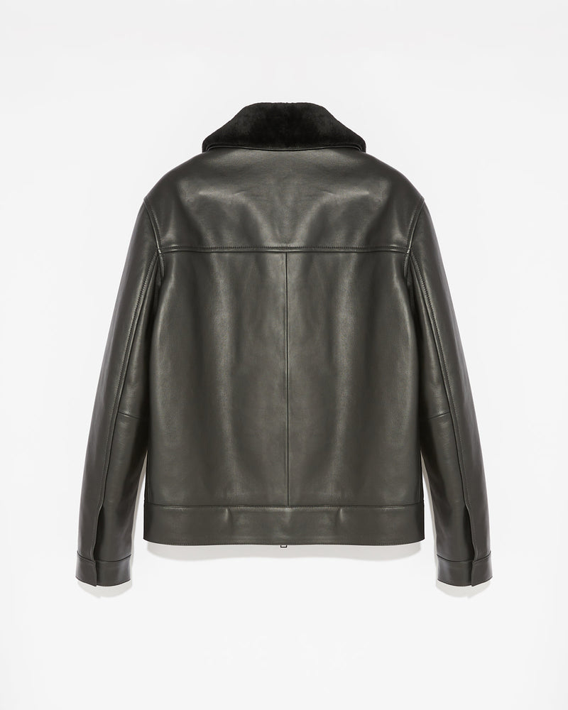 Leather jacket with shearling collar