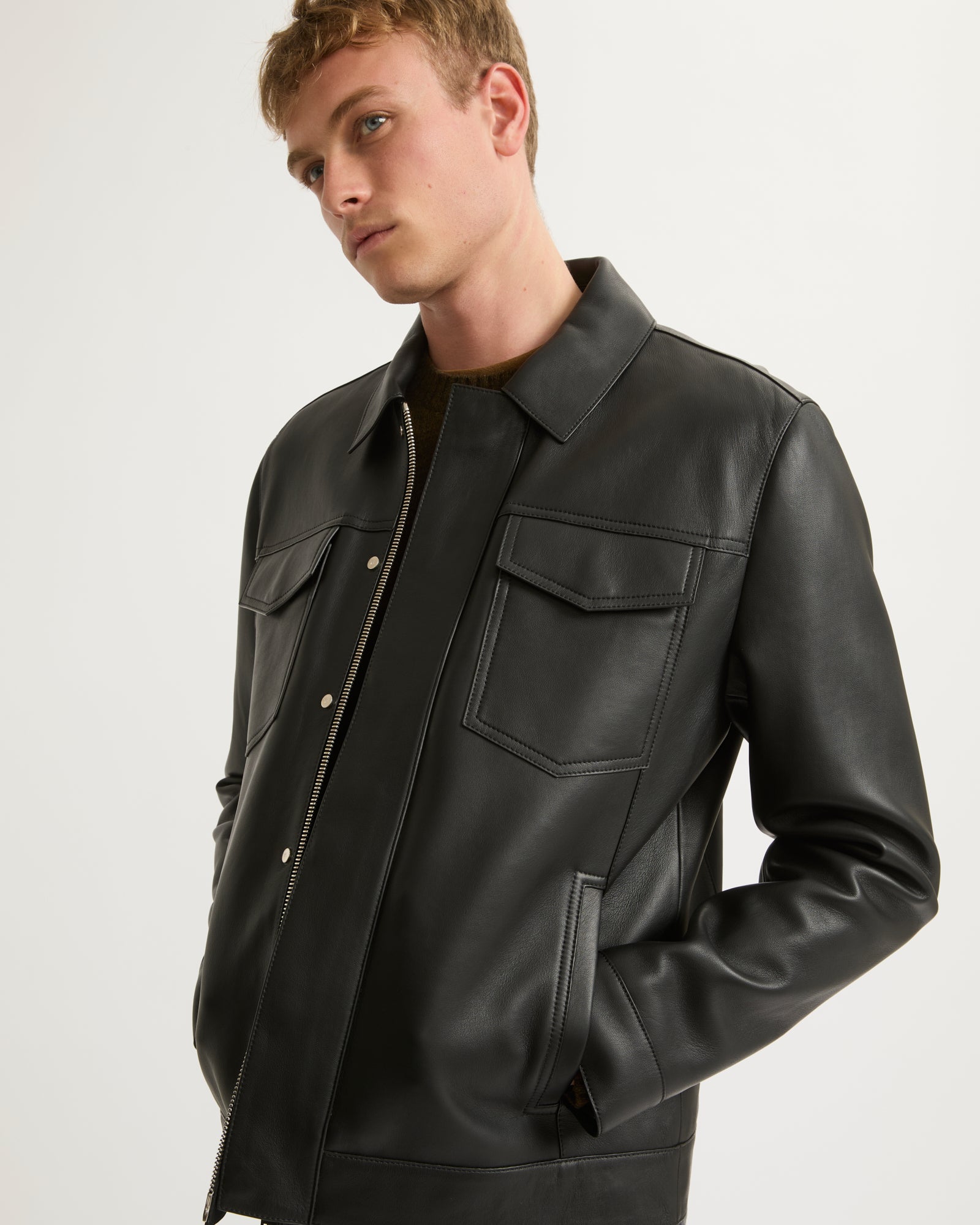 River island mens leather jacket on sale