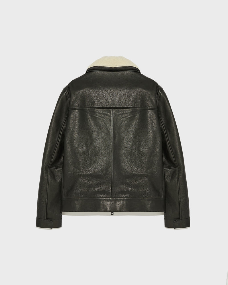 Leather jacket with shearling collar