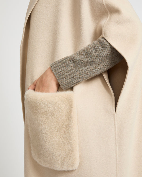 Cashmere blend cape with removable mink pockets