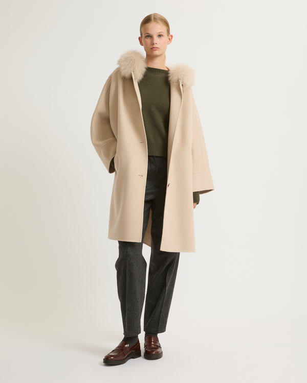 Cashmere blend hooded cape with fox trim