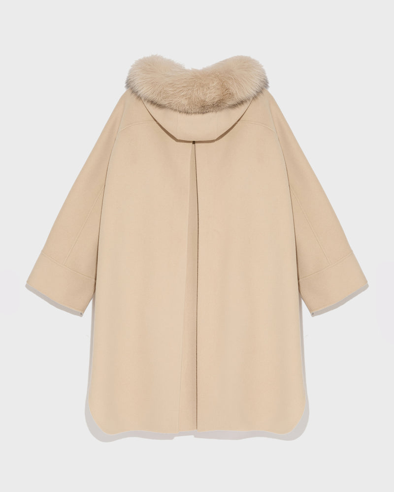 Cashmere blend hooded cape with fox trim