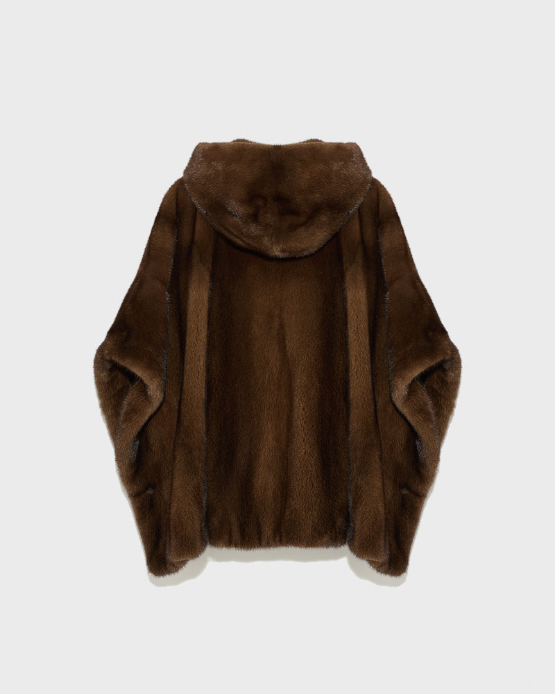 Long-haired mink fur hooded cape