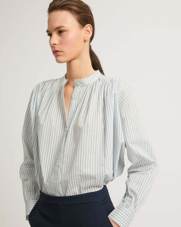 Pleated cotton-blend shirt