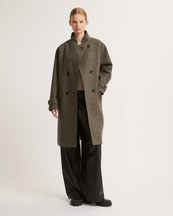 Yves Salomon Long woollen pea coat - grey