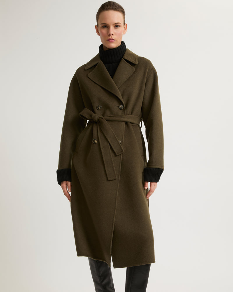 Long wool cashmere-blend trench coat