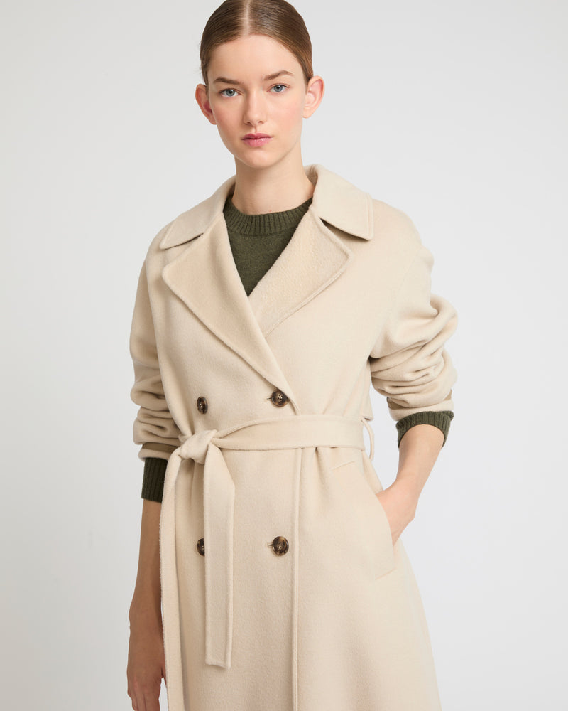 Long cashmere-blend trench coat with removable collar