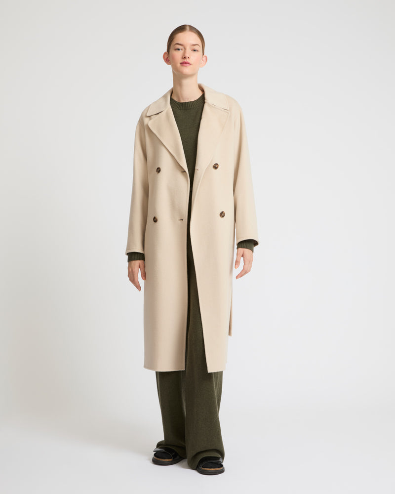 Long cashmere-blend trench coat with removable collar