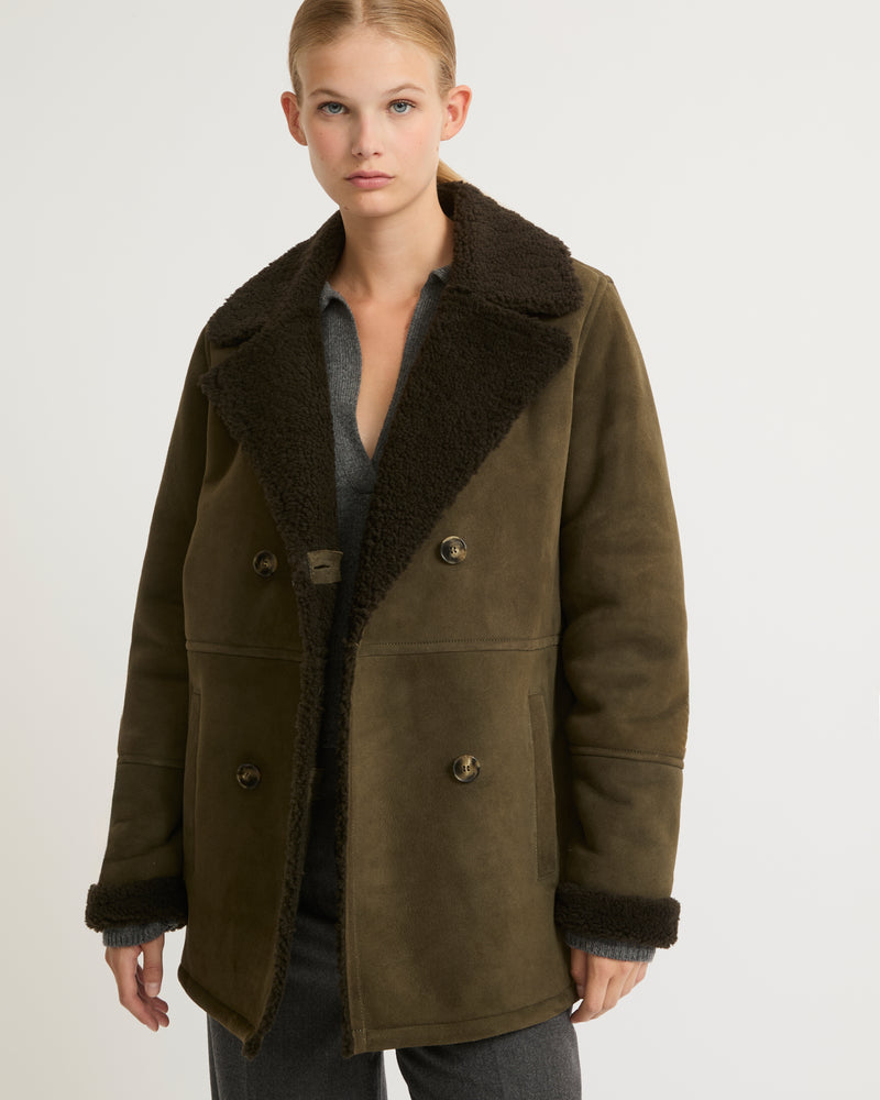 Suede merino pea coat