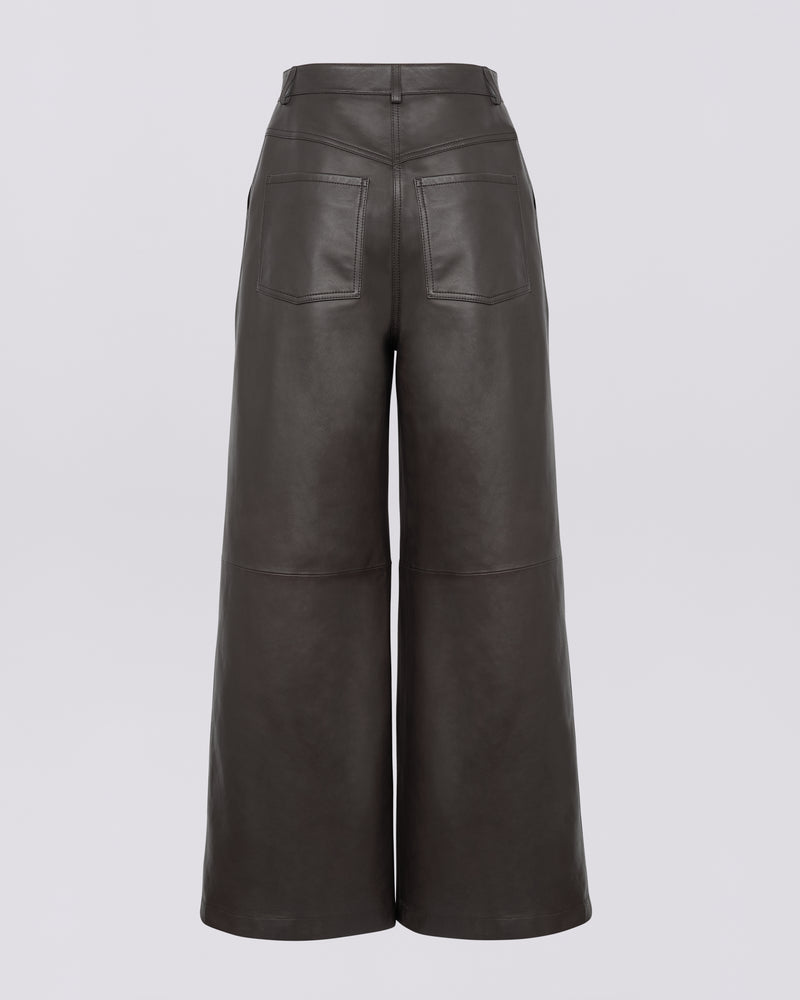 Pantalon droit en cuir d'agneau