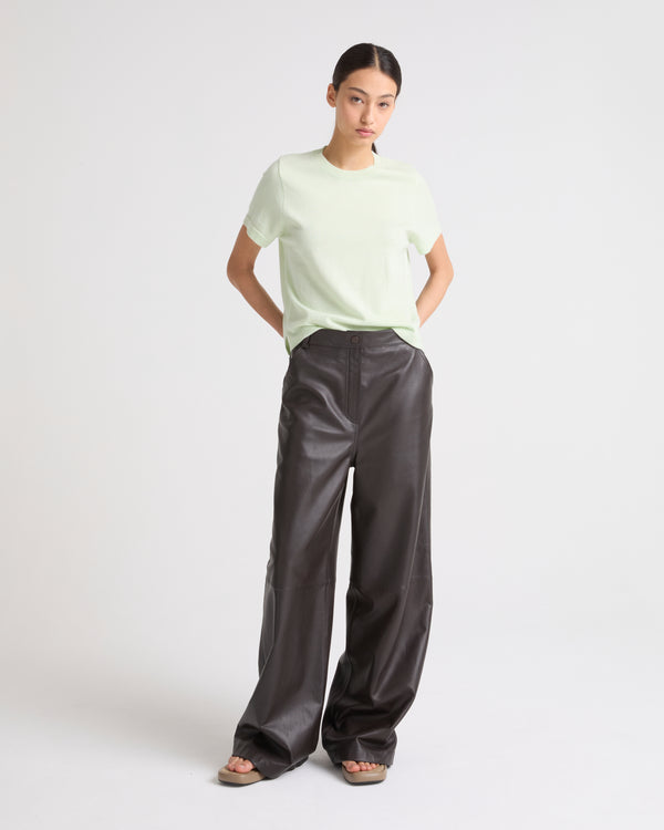 Straight trousers in lambskin leather - brown - Yves Salomon