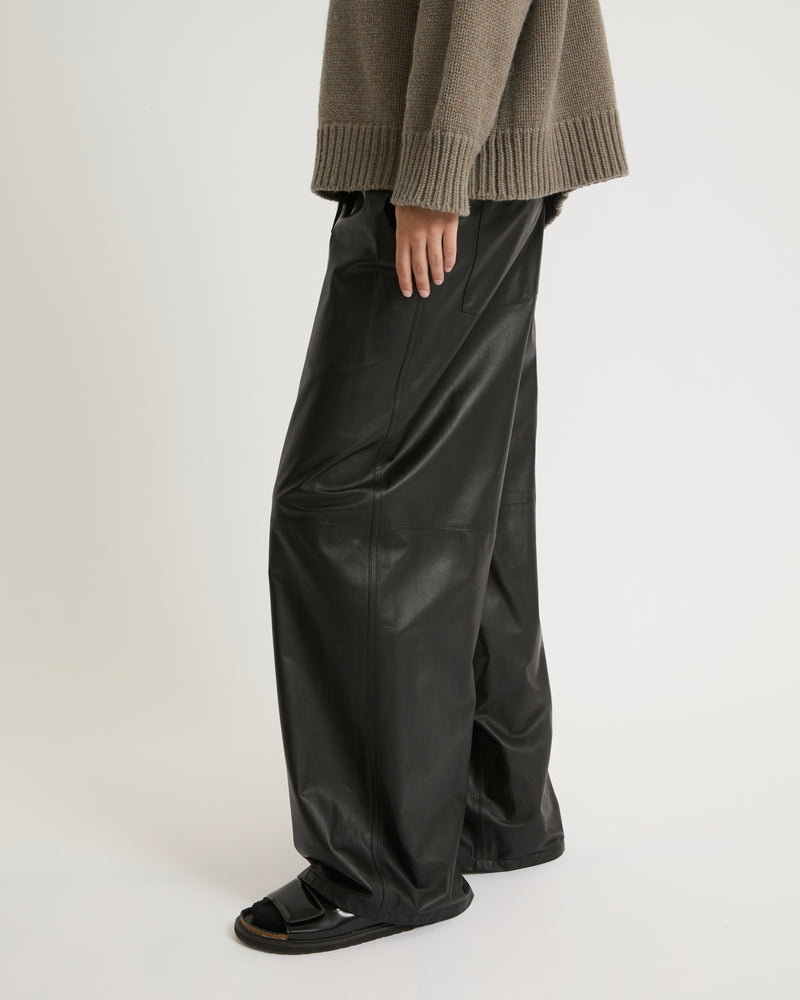 Wide-leg trousers in thin lambskin leather