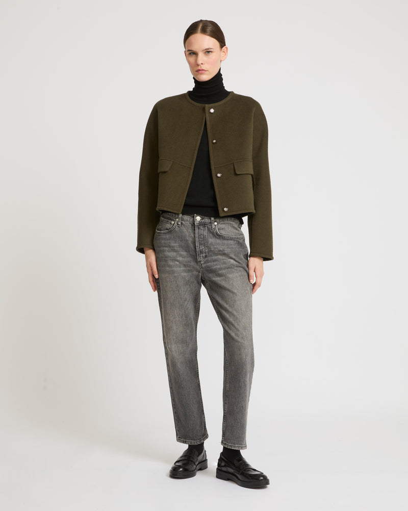 Double-sided cashmere blend round neck jacket