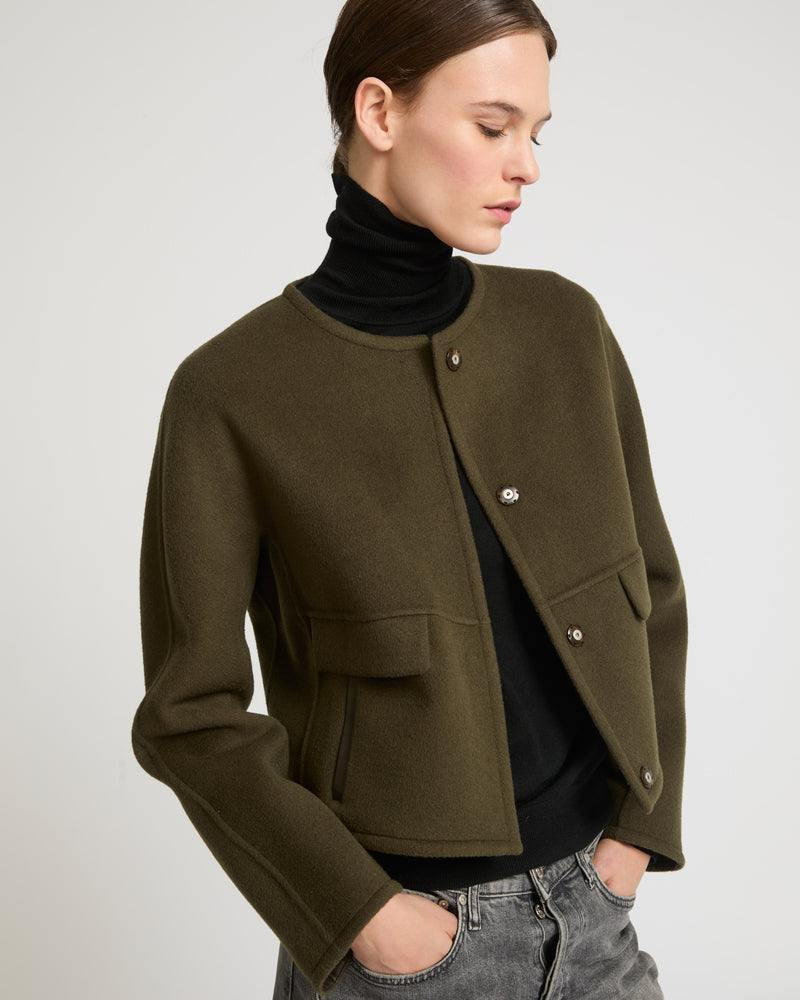 Double-sided cashmere blend round neck jacket