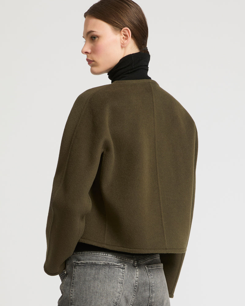 Double-sided cashmere blend round neck jacket