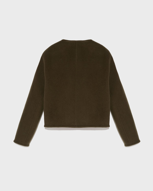 Double-sided cashmere blend round neck jacket