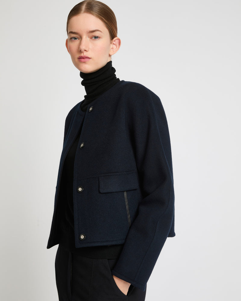 Double-sided cashmere blend round neck jacket