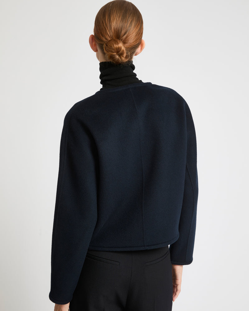 Double-sided cashmere blend round neck jacket