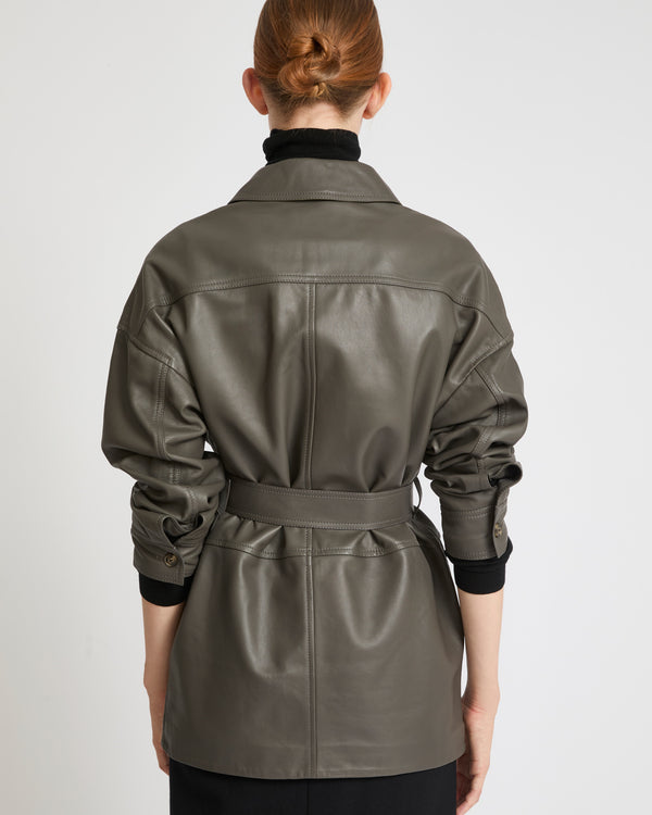 Belted safari jacket in lambskin leather