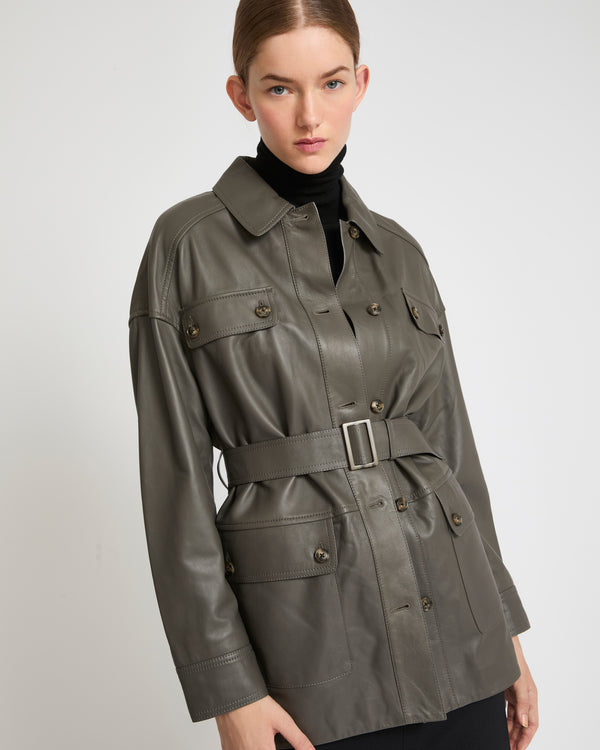 Belted safari jacket in lambskin leather