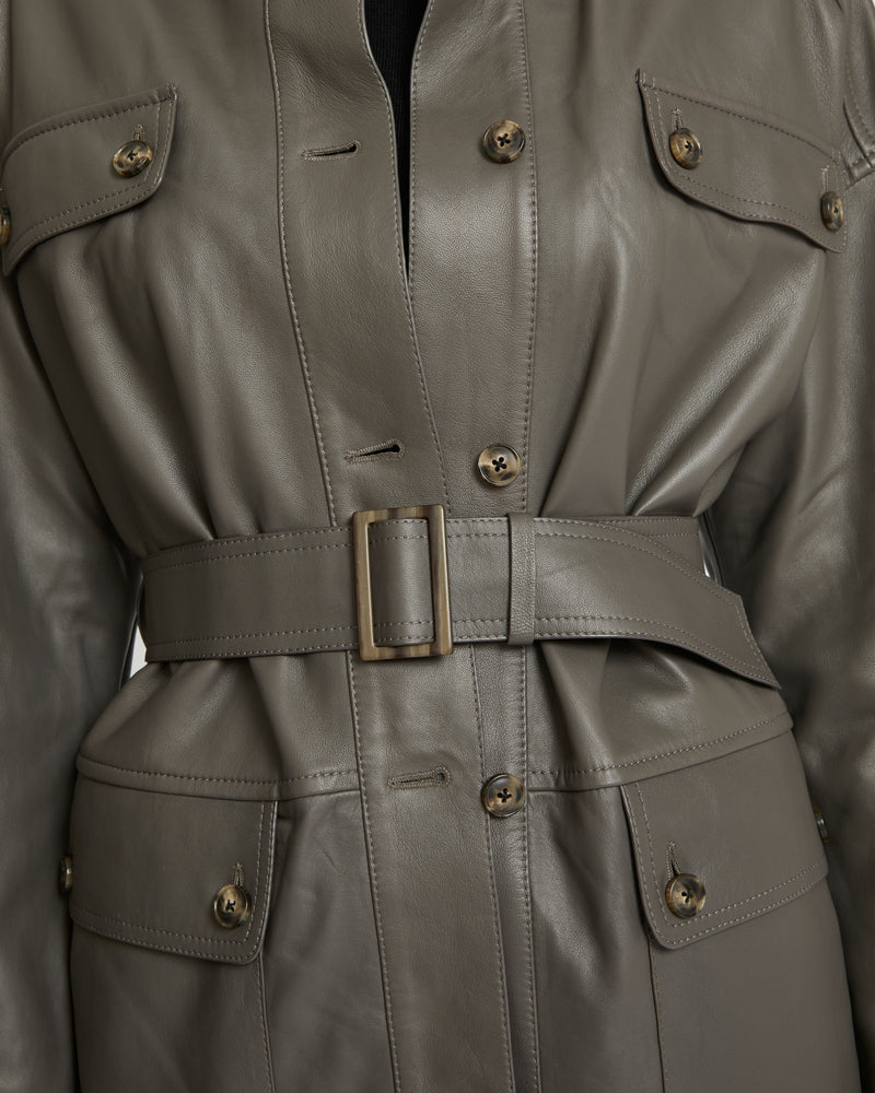 Belted safari jacket in lambskin leather