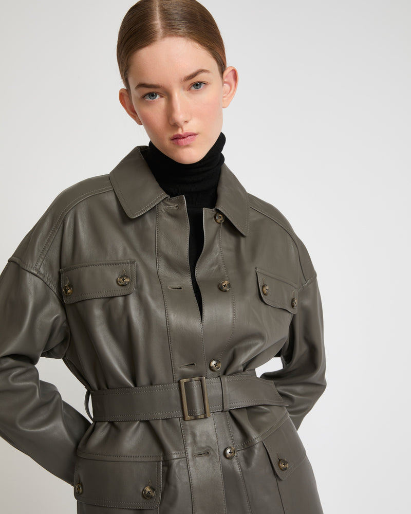 Belted safari jacket in lambskin leather