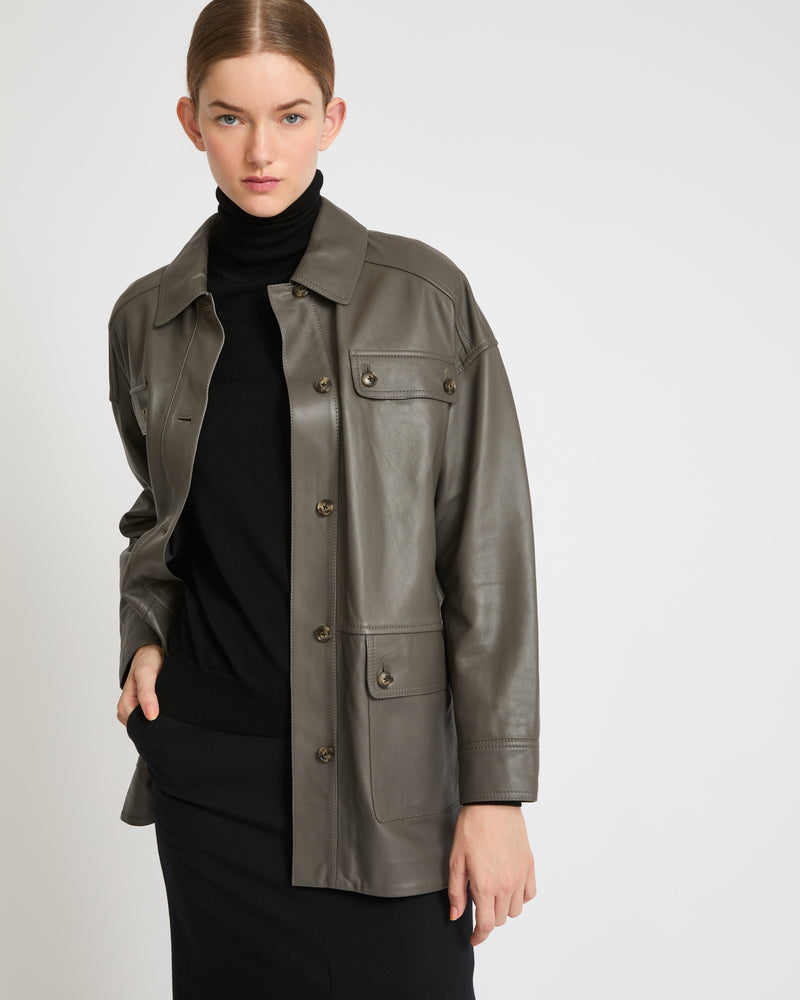 Belted safari jacket in lambskin leather