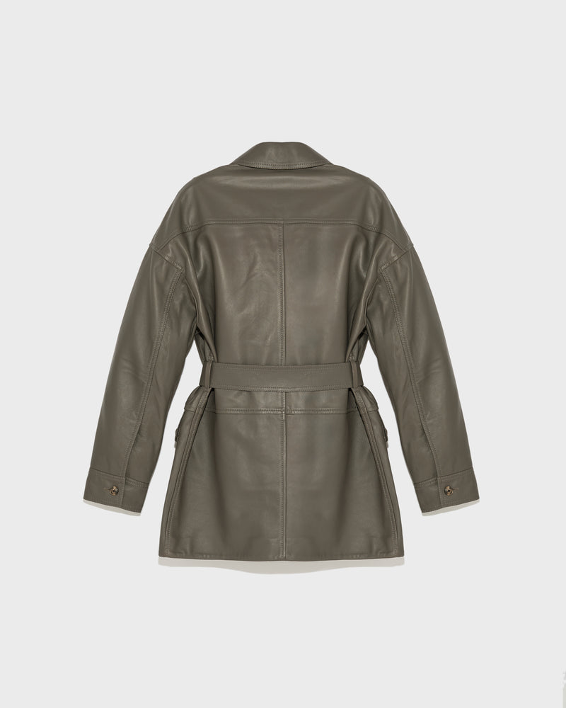 Belted safari jacket in lambskin leather