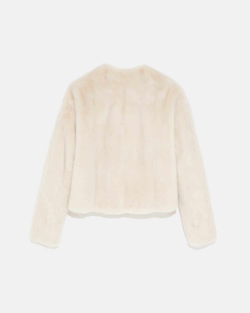 Long-haired mink fur round neck jacket