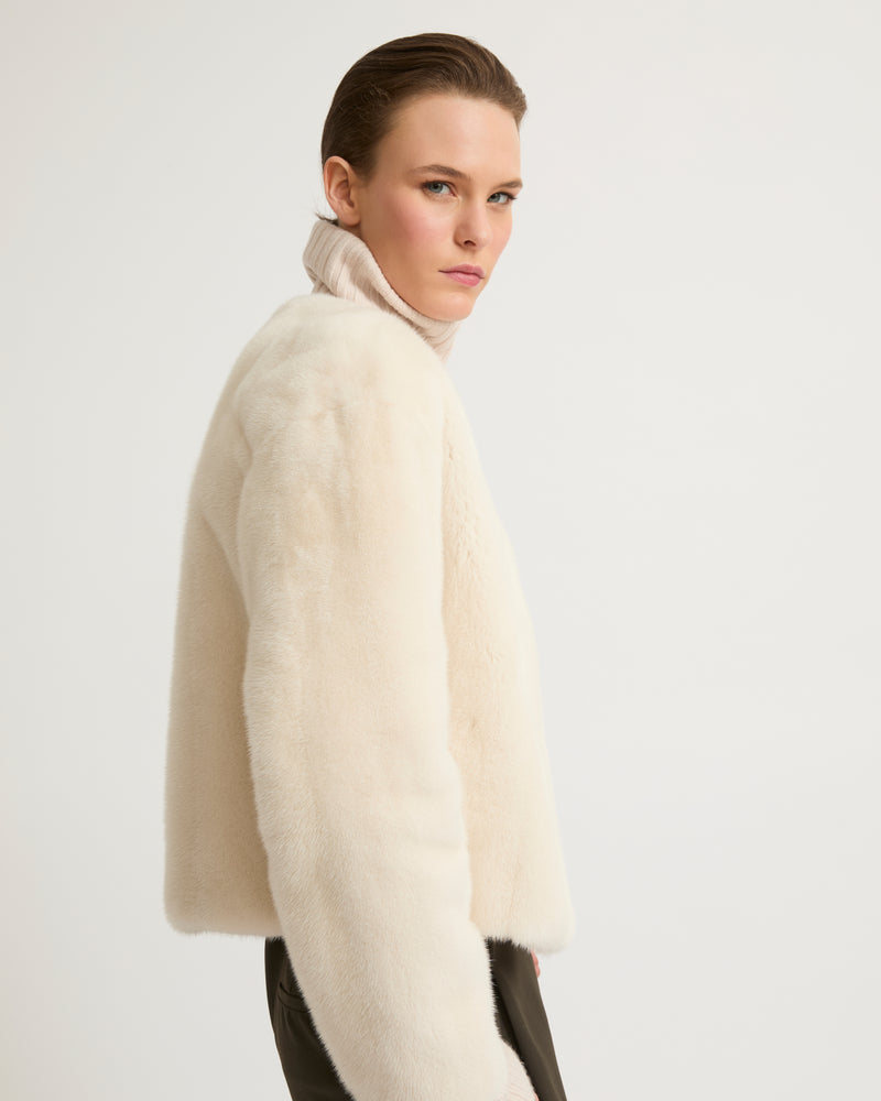 Long-haired mink fur round neck jacket